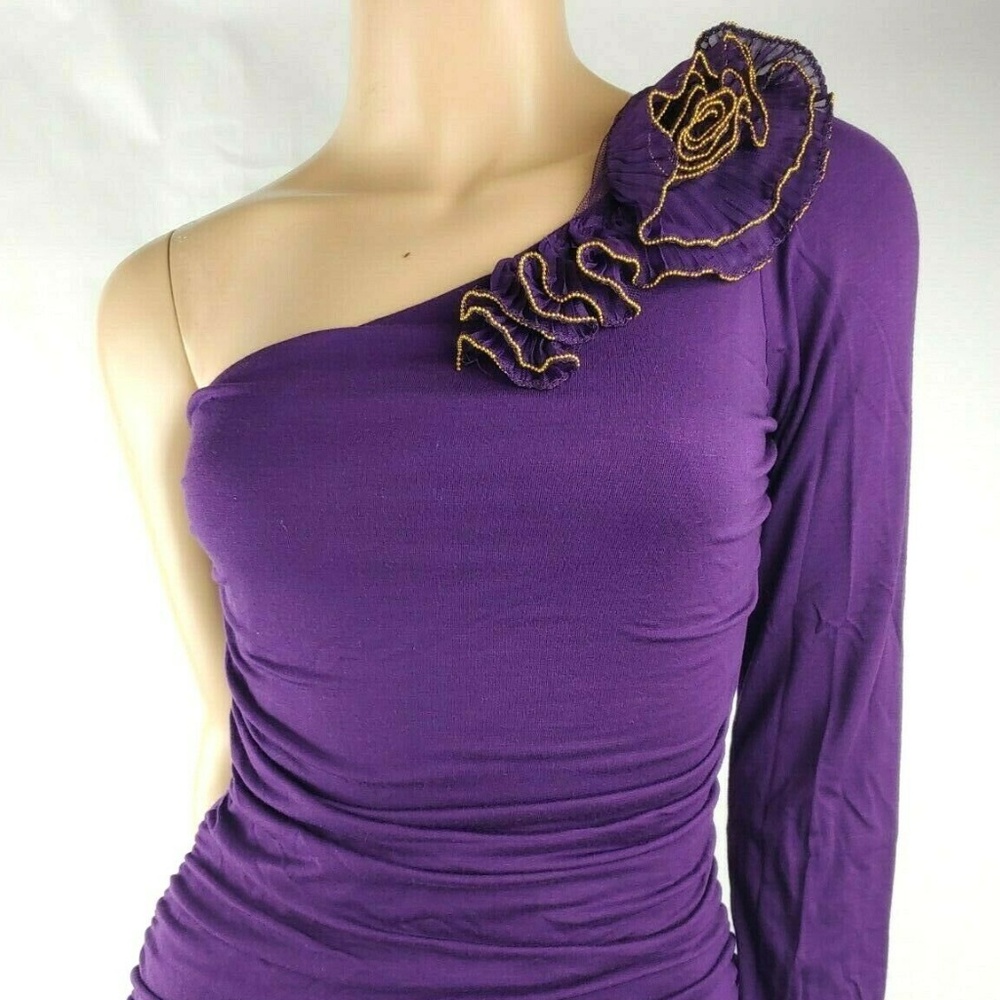 Ing Purple Ruffle Neck Single Sleeve Blouse Small